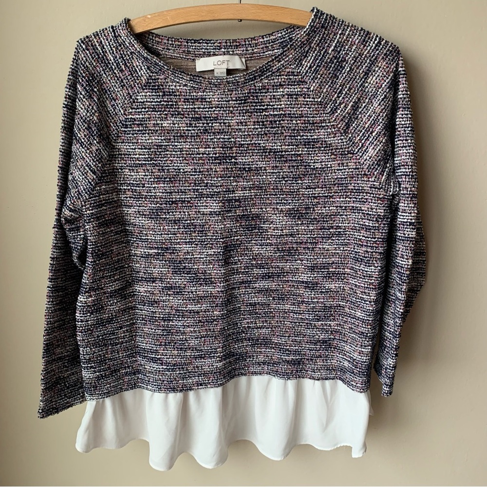 LOFT Faux layer crewneck tweed sweater